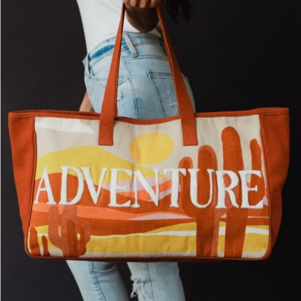 Adventure Canvas Tote - Orange & Yellow Desert Print